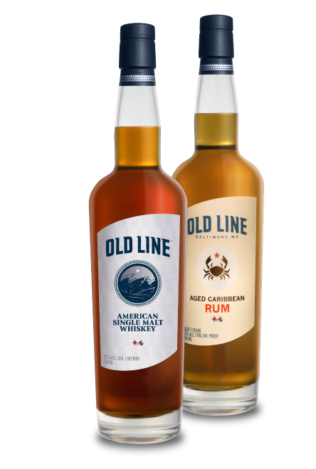 Old Line Single Malt Whiskey and Aged Caribbean Rum Bottles